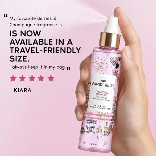 Image of Nykaa Wanderlust Dreaming of Paris Travel-size Perfume Hair & Body Mist 100ml | Long-Lasting Fine Fragrance Mist | Champagne & Berries | Lightweight, Non-Sticky