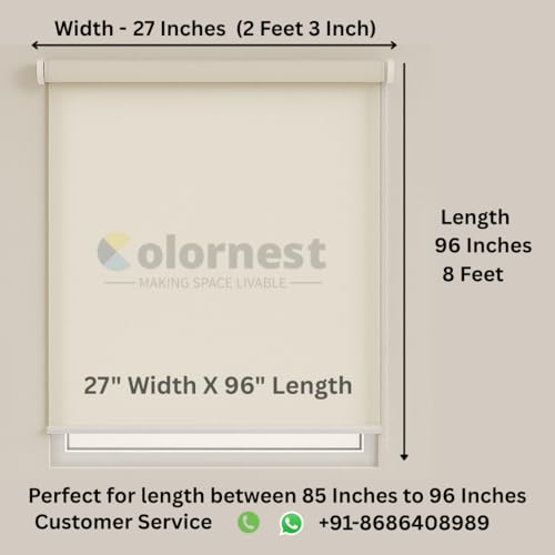 Image of Roller Blinds for Windows 27 Inch W X 96 Inch L | Light Filtering Roll-Up Shades Sun UV Protection for Home & Office White| Customised Size | Heavy Duty in 38 MM Pole