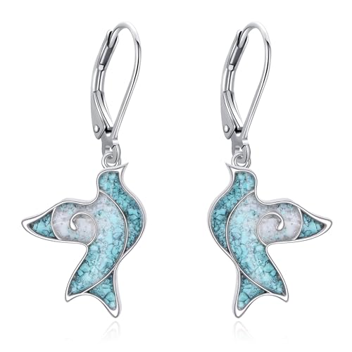 Boucles d'oreilles colombe turquoise en argent sterling YAFEINI pour femme