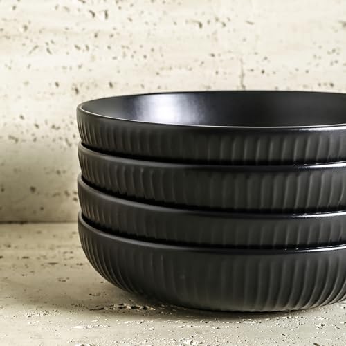 Image of Stone Lain Logan Stoneware Pasta Bowl Set of 4, Black