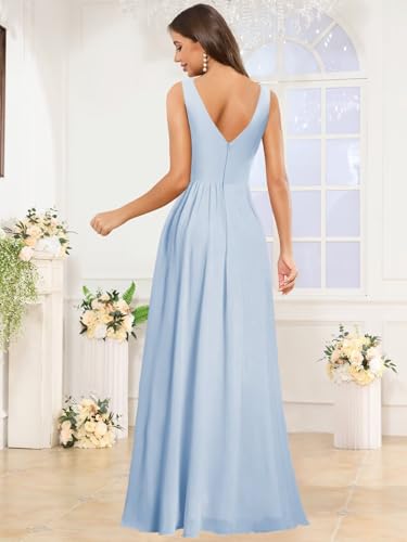 Women's Bridesmaid Dresses for Women V Neck Pleated Chiffon Backless Formal Prom Dress with Slit2