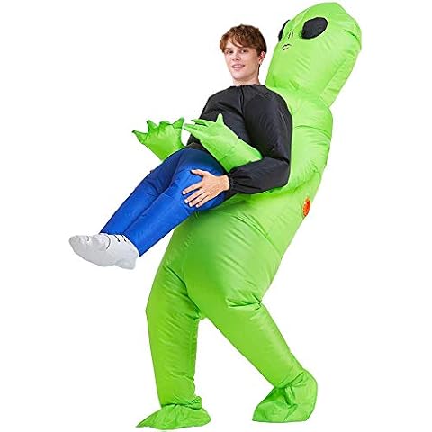 Inflatable Alien Costume for Adult Blow up Alien Holding Human Costume Funny Alien Kidnapping Halloween Costume (Adult) Cover