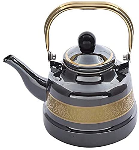 Théière en émail noir mat 1,7 L style cloche antique pour induction et gaz