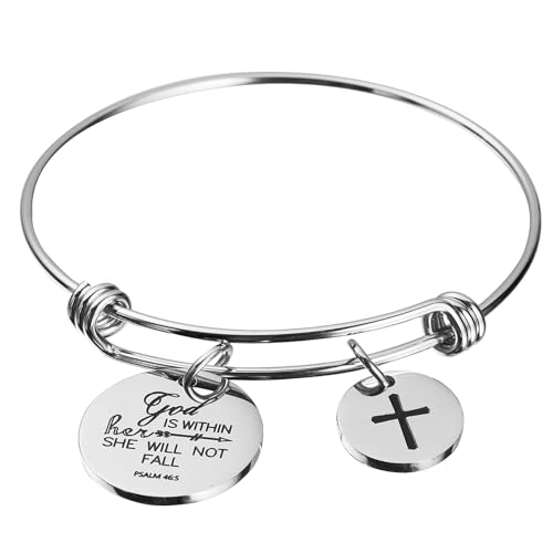 Image of Cross Adjustable Christian Bible Verse Bracelet Religious Jewelry | Inspirational scripture bangle, thoughtful confirmation faith gift for women teengirls