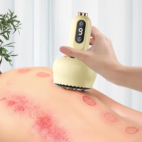 Schröpfen Set, Hot Stone Elektrisches Gua Sha-Massagegerät Mit 9 Modi, Wiederaufladbare Hot Stone Wärmemassagegerät mit Stahl Ball für Massage Home SPA Entspannung Schmerzlinderung (Gelb)