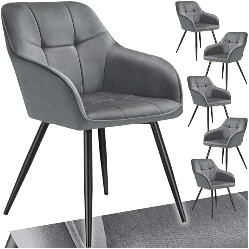 Tectake Silla De Comedor Con Tapizado Aterciopelado Acolchado, Silla De Cocina Elegante Y Moderna, Patas De Acero, Fácil Limpieza, Ideal Silla Salón, Tocador, Dormitorio - 6 Sillas Gris Negro Tectake Silla De Comedor Con Tapizado Aterciopelado Acolchado, Silla De Cocina Elegante Y Moderna, Patas De Acero, Fácil Limpieza, Ideal Silla Salón, Tocador, Dormitorio - 6 Sillas Gris Negro