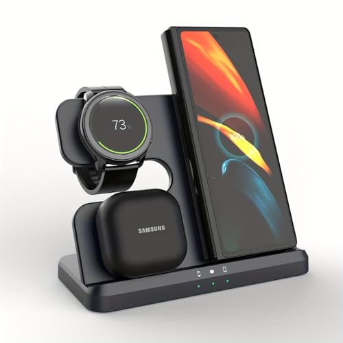 【3 in 1】Induktiv Laddningsstation för Samsung, Trådlös Laddare för Galaxy S25/S24/S23/S22, Z Flip 6/Z Flip 5/Z Fold 6/Z Fold 5, Buds3 Pro/Buds3, Watch7/Watch Ultra/Watch6