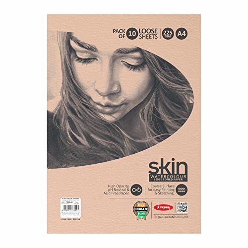 Image of Anupam Skin Watercolour Beige Toned Paper - Acid Free - Cold Press Paper - 10 Loose Sheet - 225 GSM - A4