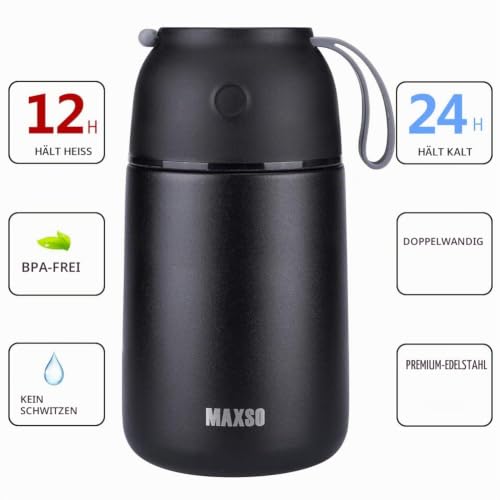 VITONIS Thermobehälter für Essen 500ml Edelstahl Isolierbehälter Gefäß für warme Speißen, Essen, Suppe… – Ansicht 3