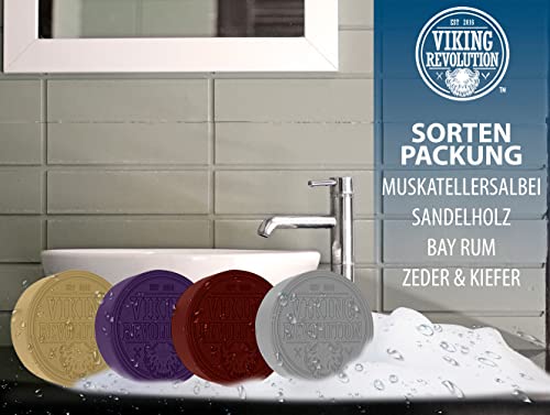 Foto von Viking Revolution Rasierseife Herren - Rasier Seife zur Verwendung mit Rasierpinsel & Schale für eine Sanfte Nassrasur, Shaving Soap, Rasierseife Set - 4er-Packung, je 70 g