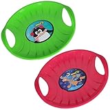 KOTARBAU® 2er Set Rutschteller - ø 60 cm - Popo Rutscher - mit Griffen - Schlitten für Kinder & Erwachsene - Bob Schlitten - Kinderschlitten - Kunststoff - Grün & Rosa