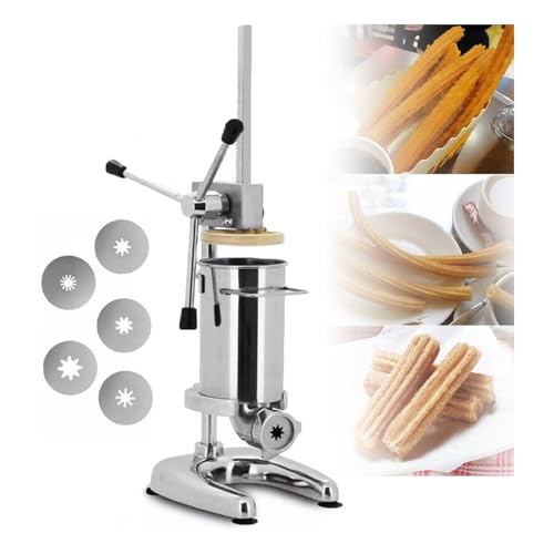 YOtat Churro Manual 2L/3L - Cubo Desmontable, Máquina Churrera Española Vertical De Acero Inoxidable - 5 Moldes, Máquina Comercial para Hacer Churros Españoles (Plata 2L)