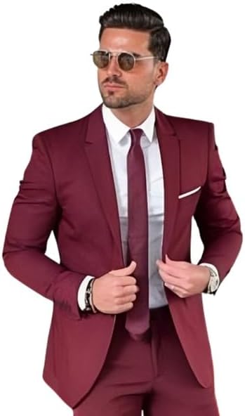 Men's Maroon Formal Blazer, Single Breasted, Wedding and Business Wear (in, Numeric, 44, Maroon)