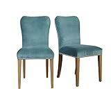  Robin des bois - Hunter : Lot de 2 chaises en chêne et Velours clouté Bleu Arctique