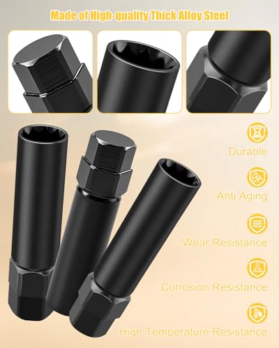 Image of 3 Pack 10 Spline Lug Nut Key Set Compatible with Bimecc Lug Nuts and Lug Bolts, Wheel Lock Removal Socket Tool, Replace TA20-17 /19 TA20-19 /21 TA23-21 /22, Steel Hex Drive