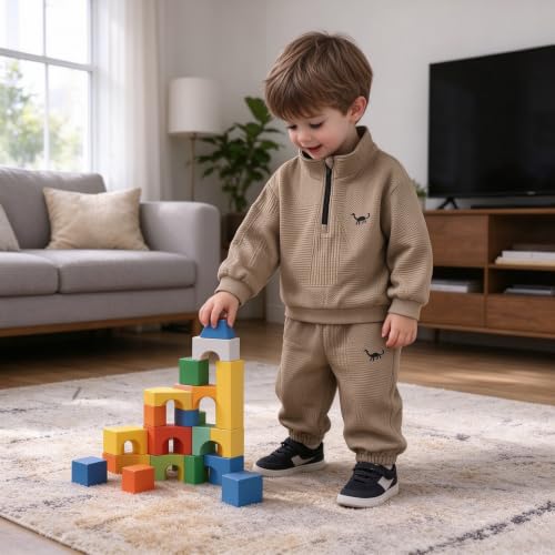 ABCRR Boys Dinosaur Embroidered Quarter Zip Sweatshirt Jogger Pants Set - image 6