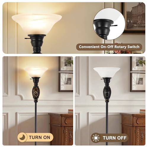 Vintage Floor Lamp with Nightlight, 70" Rustic Standing Lamp with Glass Shade, Victorian Style Tall Lamp Decor for Living Room Bedroom Study Home Office Corner (Bulb Included) - Image 5