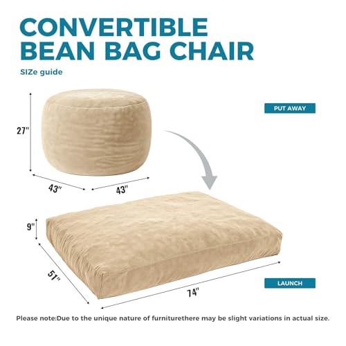 Image of Big Bean Bag Chairs for Adults,Bean Bag with Filler Included,Memory Foam Bean Bag,Giant beanbag,Suitable for Reading Chairs in Living Room, Bedroom and Dormitory. (Apricot, Bean Bag Bed)