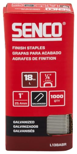 Image of SENCO L13BABR 18 Gauge, 1 /4 inch Crown Finish Staples, 1 inch Length, Galvanized (1,000 Count Pack)