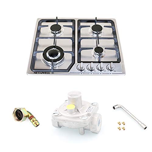 Gas Cooktop 23 inch Built In Gas Stoves Range Cook Top Stainless Steel 4 Burners Gas Stove Natural Gas Hob Cooktops 23541Btu,with Gas Regulator, Safe, Elegant Silver,Durable Range Cooktop