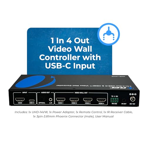 Image of OREI 4K 2x2 HDMI or USB-C Video Wall Controller Processor Display Upto 4K 60hz 2x1, 1x2, 1x3, 1x4 Supports 180 Degree Rotate RS-232 Audio Extraction | Video wall controller 2x2, Video wall, USB-C input, 2x1 /1x2 /1x3 /1x4 layouts, 180 rotation