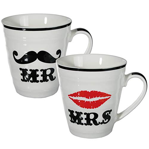 Preis am Stiel Tazza da caffè Mr & Mrs, Idea Regalo per Coppie, con Motivo, Porcellana, 1 Pezzo, Large