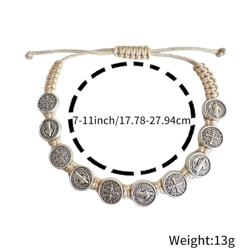 12pcs St Benedict Bracelets Nature Color String Saint Benedict Rosary Bracelet Medalla De San Benito Catholic Gift For Men Women4