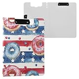 4th July Donuts Stars Porte-bloc à bandes rouges et bleues Porte-bloc horizontal et vertical Double clips avec couverture Porte-bloc Classeur Rangement de recettes maison