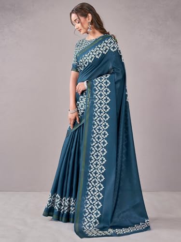 Image of Satrani Women's Silk Printed Saree with Unstitched Blouse Piece
