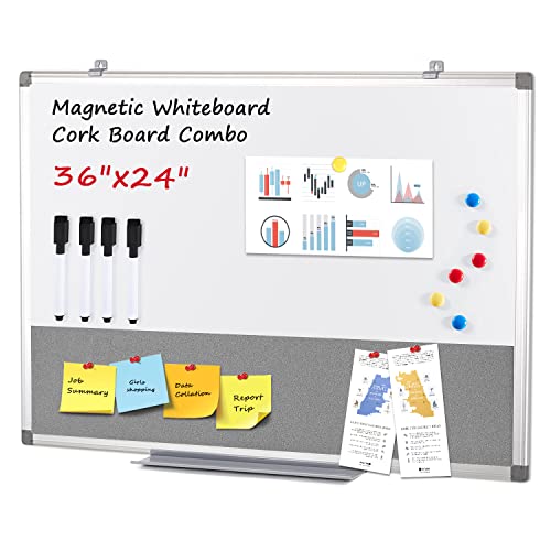 Swansea Magnetic Whiteboard Combination Frabic Pin Noticeboard Office Home School With Dry Erase Pen + 6 Pins,Gray,90X60Cm #TOP9