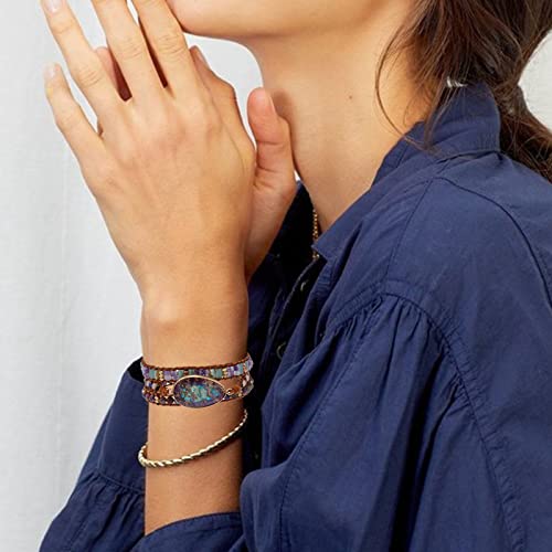 Image of Plumiss Women Boho Handmade Natural Stone Crystal Leather Bead Wrap Bracelets Collection