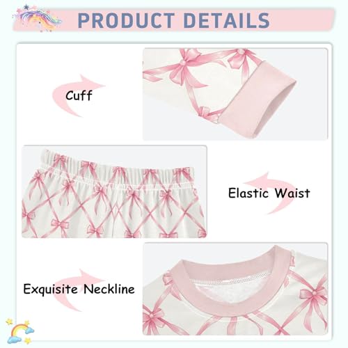 Cartoon Pajamas Set Pink Bow Plaid Pattern Long Sleeve PJs Cotton Jammies Sleepwear Top and Pants4