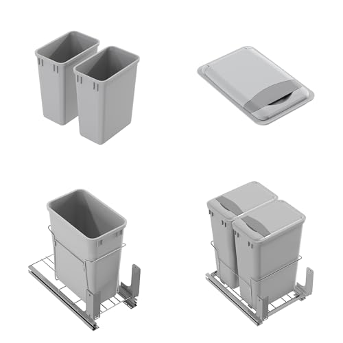 Image of Dowell 2 Pack Wastebasket Trash Can Container, Plastic Garbage Bin, Stackable, for Kitchen, Office, Home & Commercial Use, Fits Under Sink /Desk - Grey (2, 35 QT)
