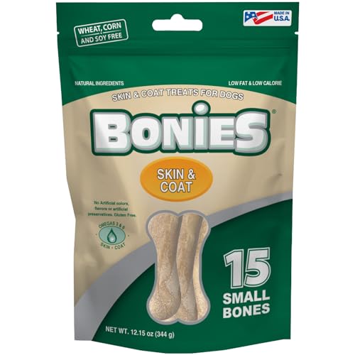 Bonies Natural Skin & Coat Formula Small-Sized Single Bone - Promote Silky Coat & Healthy Skin, Healthy Teeth & Fresh Breath, Low Calories - Chicken Flavor, Small Dogs, 15 Count
