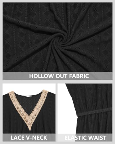 Plus Size Swimsuit Cover Up - Women Hollow Out Lace V-Neck Casual Swimwear Coverups3