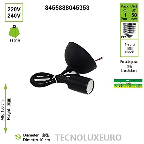 Lampada a Sospensione in Metallo Porta Lampada E27 Cavo Lampadario a Sospensione 100CM Regolabile per Cameretta Cucina Salotto - Nero