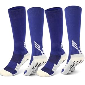 ZEPOHCK 2 Pairs Kids Non Slip Football Knee Length Socks Football/Hockey Grip Socks Suitable For Boys and Girls Aged 6-12
