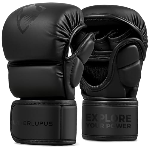 LIBERLUPUS MMA Handschuhe Sparring– Offene Handfläche für Sandsackhandschuhe, Kickboxen, Boxsack Training – Strapazierfähiges Kunstleder mit Handgelenkstütze (schwarz, L-XL) LIBERLUPUS MMA Handschuhe Sparring– Offene Handfläche für Sandsackhandschuhe, Kickboxen, Boxsack Training – Strapazierfähiges Kunstleder mit Handgelenkstütze (schwarz, L-XL)