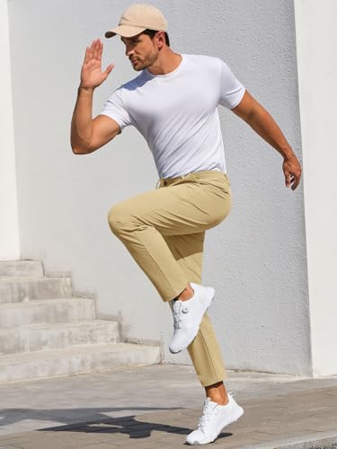 Image of Runcati Mens Stretch Golf Pants Casual Dress Pants Work Trousers | Slim Fit, Quick Dry, Lightweight, Comfy, Slacks, Pockets, Elastic Waist, Tapered, Cropped, 30 inch, 29 inch, Chino
