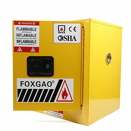 12 Gallon Safety Fireproof Flammable Chemicals Storage Cabinet Leak-Proof Bins Standard Safety Cabinet,Storage Cabinets,With Keys,One Adjustable Shelf,Yellow #TOP4