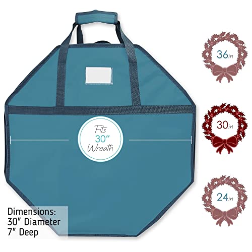 Hearth & Harbor Wreath Storage Container - Hard Shell Christmas Wreath Storage Bag with Interior Pockets, Dual Zipper and Handles - 30"
