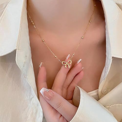 Gold/Silver Pendant Necklace for Women, Dainty Bow/Pearl/Cubic Zirconia/Mrs/Bride Jewelry, Bridal Accessories on Bachelorette Party Wedding Day Match Bride Outfits4