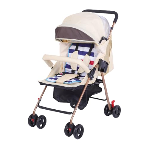 Fockety Cochecito para Bebés, Cochecito Liviano para Bebés con un Pliegue de una Mano, Silla de Paseo Plegable Compacta para Recién Nacidos y Niños Pequeños con Respaldo Ajustable (Beige)