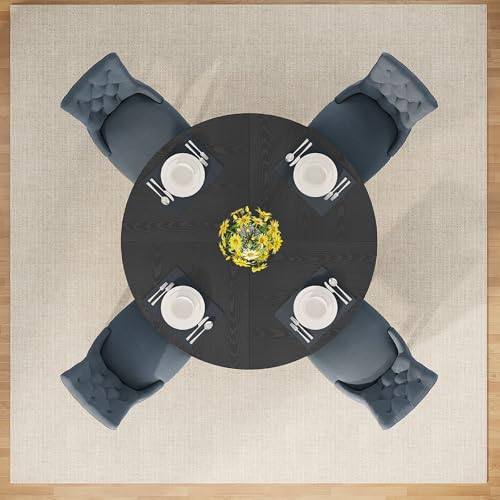 Image of Tribesigns 47 inch Round Dining Table Wood Kitchen Table for Dining Room, 47 inch Dinner Room Tables for 4-6, Farmhouse Accent Furniture with Wooden Tabletop and Cross Base, Black