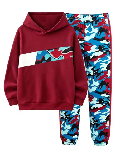 Image of Boys Clothes Boy Outfits 2-Piece Long Sleeve Hoodie and Camouflage Pants Boys Fall Winter Clothes for 6-16 Years