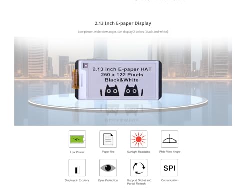 Image of 2.13inch E-Paper Display Module for Raspberry Pi Zero /Zero W /Zero WH /2B /3B /3B+, 122 x 250 Pixels Two-Colour, Supports Partial 560ms and Full 950ms Refresh SPI Interface