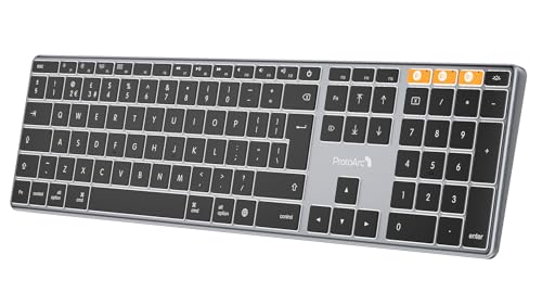 ProtoArc Backlit Wireless Keyboard for Mac K110-A Aluminum Full Size Bluetooth Keyboard Multi-Device Low Profile Fluid Quiet Typing Rechargeable for MacBook Pro/Air Mac mini iPad - Space Gray