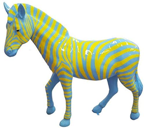decoración de diseño Caballo Cebra Azul Claro/Amarillo 191 x A. 167 cm - Figura Decorativa Enorme - Figura Animal de tamaño Natural - Escultura Decorativa de jardín