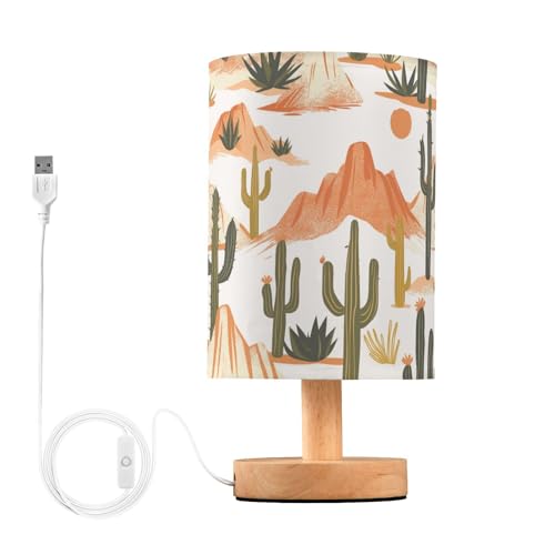 Oarencol Bedside Table Lamp Western Desert Cactus Mountains Nightstand Lamp with Wood Desk Lamps for Bedroom Living Room Nursery Office Home Decor