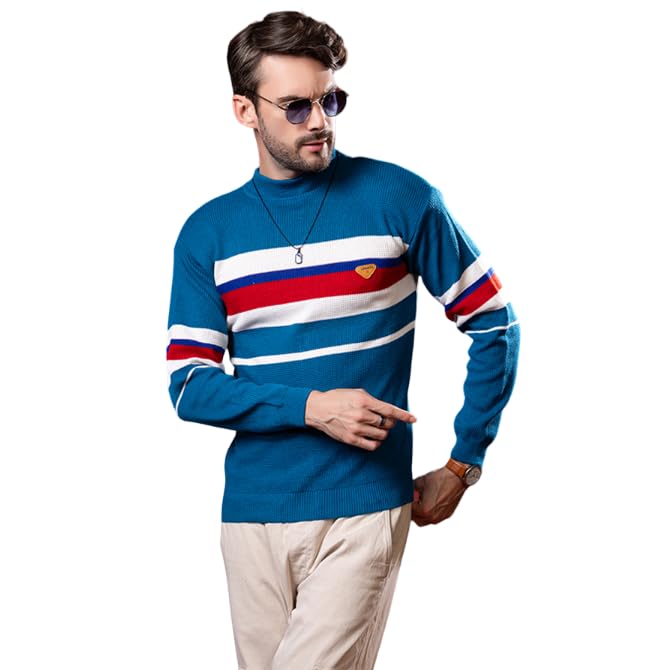swaaglok - style that speaks – Men’s Stylish Striped Pullover Sweater | Winter Turtle Neck Knitwear | Slim Fit Casual Jumper with Multicolor Chest Design-picture-15